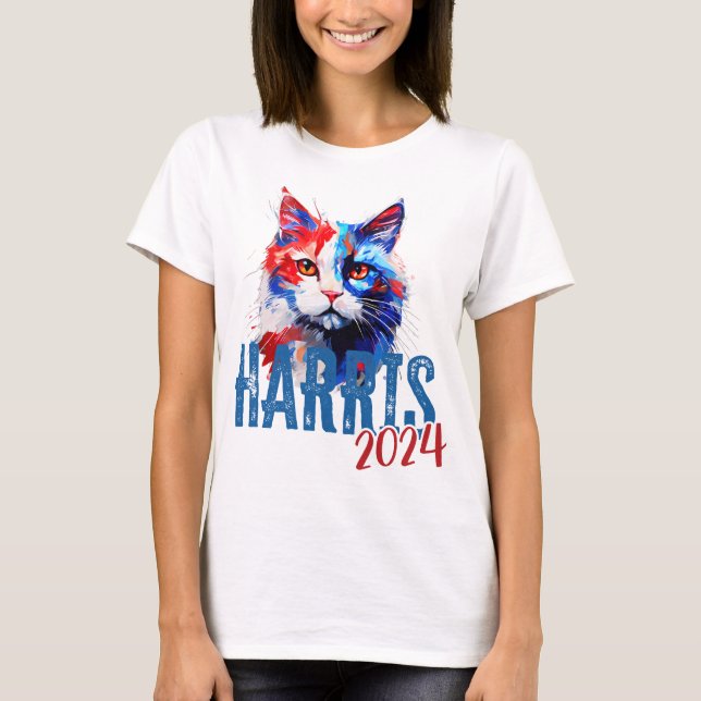 Kamala Harris 2024 mit Cat T-Shirt (Vorderseite)