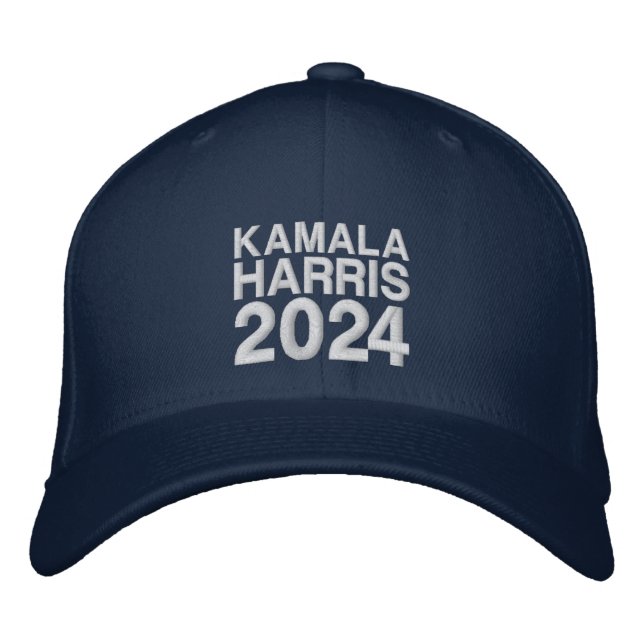 Kamala Harris 2024 moderne weiße Typografie Bestickte Baseballkappe (Vorderseite)