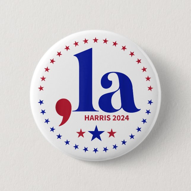 Kamala Harris 2024 Präsident Komma La Funny Button (Vorderseite)