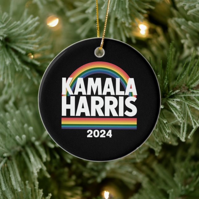 Kamala Harris 2024 Rainbow Gay Pride LGBT Election Keramik Ornament (Baum)