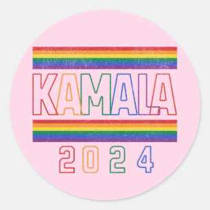 Kamala Harris 2024 Regenbogen LGBTQ Retro Runder Aufkleber
