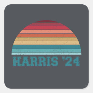 Kamala Harris 2024 Retro-Sonnenuntergang Vintage Quadratischer Aufkleber