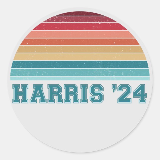 Kamala Harris 2024 Retro Sunset Vintag Runder Aufkleber (Vorderseite)