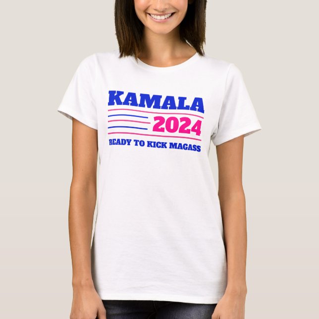 Kamala Harris 2024 Rosa und Blau T-Shirt (Vorderseite)