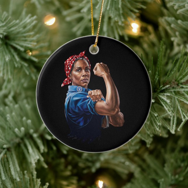 Kamala Harris 2024 Rosie The Riveter Childless Cat Keramik Ornament (Baum)