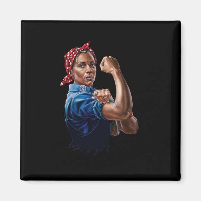 Kamala Harris 2024 Rosie The Riveter Childless Cat Magnet (Vorne)