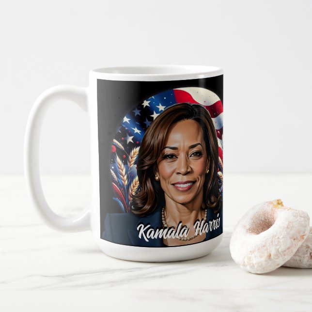 Kamala Harris 2024 US Flagge Kaffeetasse (Mit Donut)
