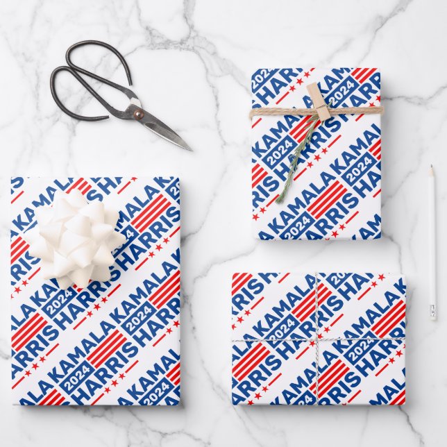 Kamala Harris 2024 Wahl Patriotic Geschenkpapier Set (Vorderseite)