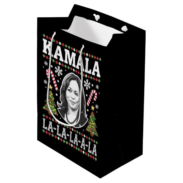 Kamala Harris 2024 Weihnachts-Comma La Xmas Mittlere Geschenktüte (Vorderseite Schrägansicht)