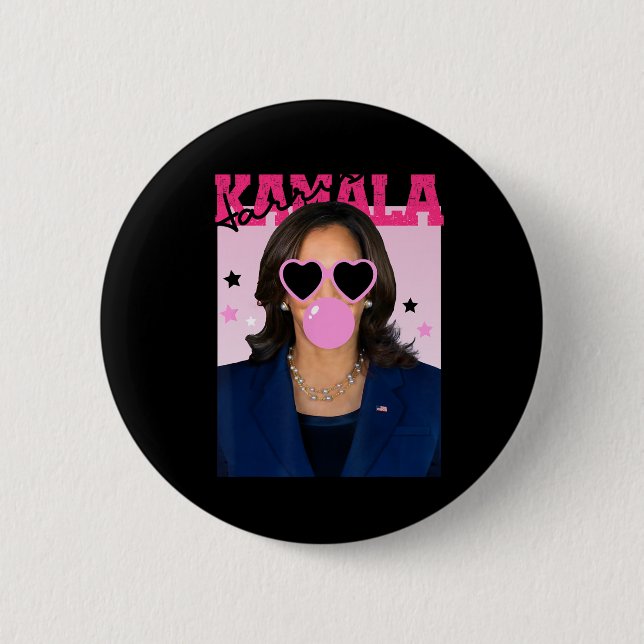 Kamala Harris bläst blubble Gum Pink Sungles Kama Button (Vorderseite)