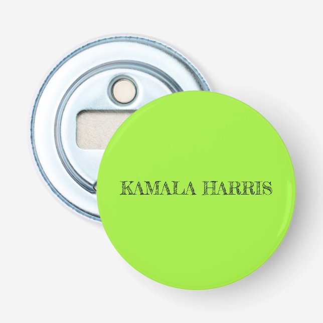 Kamala Harris Button Bottle Opener in Lime Green Flaschenöffner (Vorderseite)