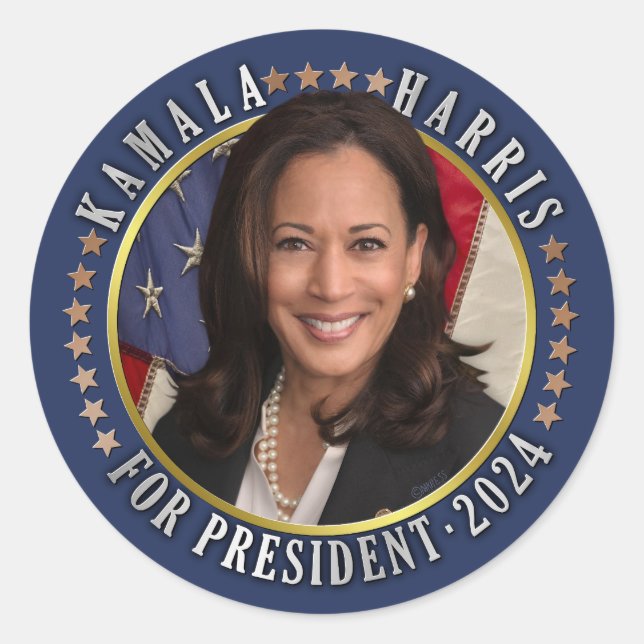 Kamala Harris für das demokratische Foto 2024 Runder Aufkleber (Vorderseite)