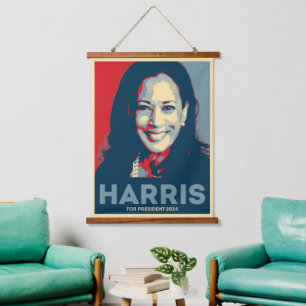 Kamala Harris für den Präsidenten 2024 Wandteppich Mit Holzrahmen