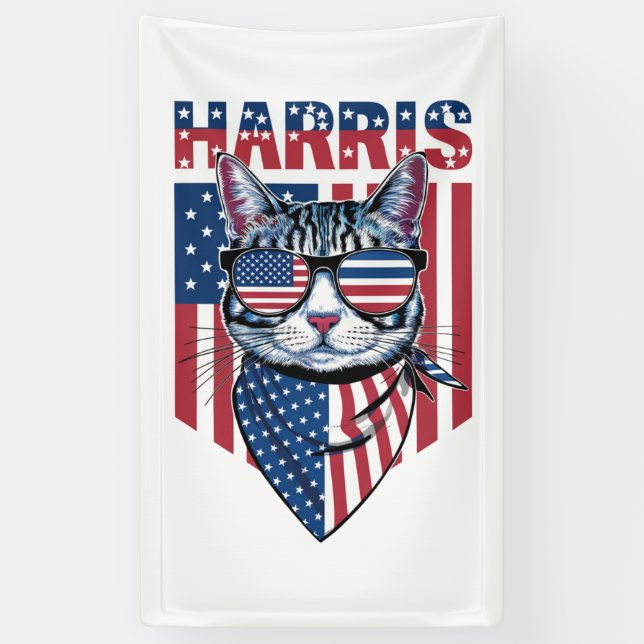Kamala Harris für Präsident 2024 Funny Cat Banner (Vertikal)