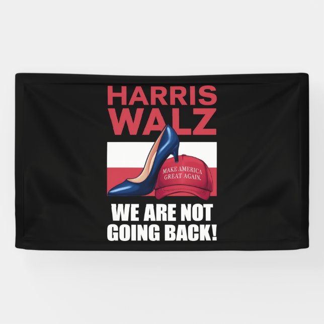 Kamala Harris Heels treten auf Red MAGA Hat Banner (Horizontal)