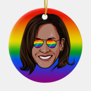 Kamala Harris - Kopf bei Aviators Rainbow Keramik Ornament