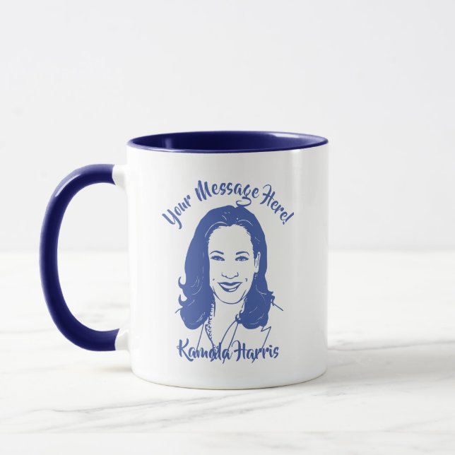 Kamala Harris Line Art Custom Text Tasse (Links)