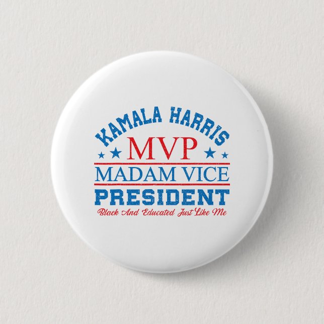 Kamala Harris Mvp Vizepräsidentin Black and E Button (Vorderseite)