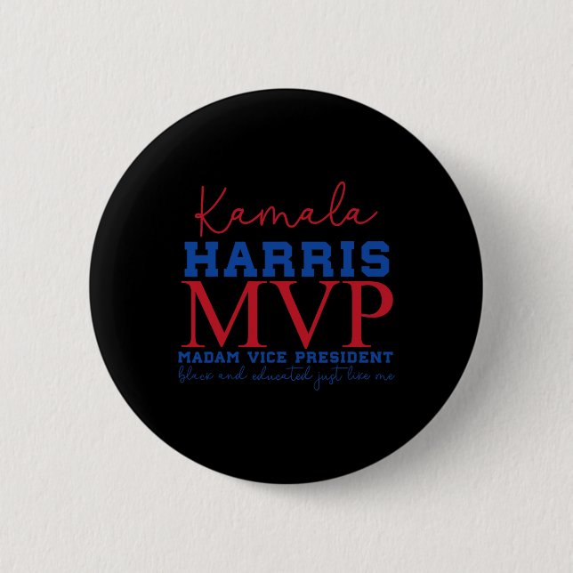 Kamala Harris Mvp Vizepräsidentin Black and E Button (Vorderseite)
