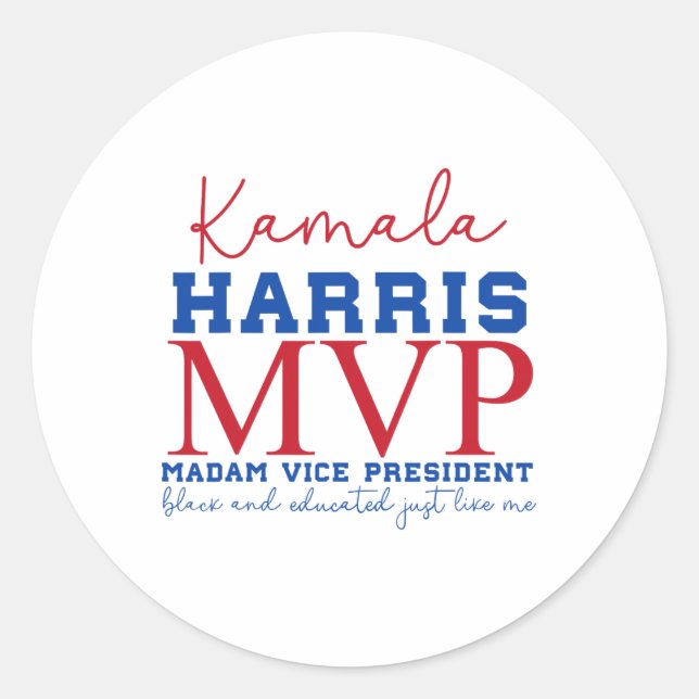 Kamala Harris Mvp Vizepräsidentin Black and E Runder Aufkleber (Vorderseite)