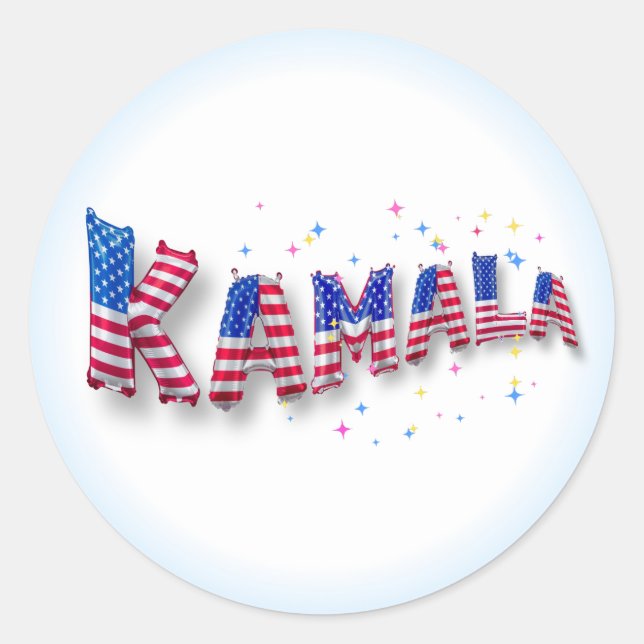 Kamala Harris Niedlich American Flag Balloon Alpha Runder Aufkleber (Vorderseite)