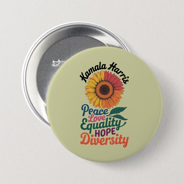 Kamala Harris Peace Liebe Equality Hope Diversity Button (Vorne & Hinten)