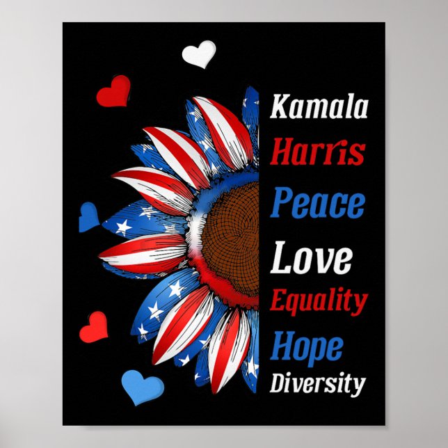 Kamala Harris Peace Liebe Equality Hope Diversity  Poster (Vorne)