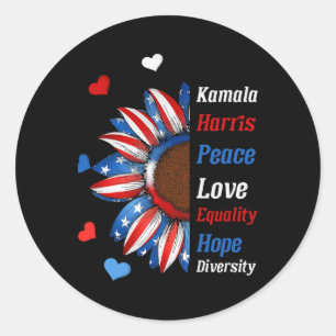 Kamala Harris Peace Liebe Equality Hope Diversity Runder Aufkleber