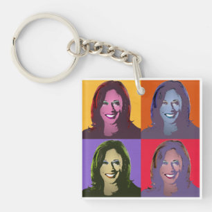 Kamala Harris Pop Art (Gelb, orange, Lila, rot) Schlüsselanhänger