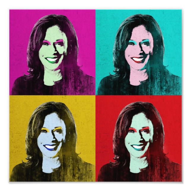 Kamala Harris Pop Art (rosa, Aquamarin, goldfarben Fotodruck (Vorne)