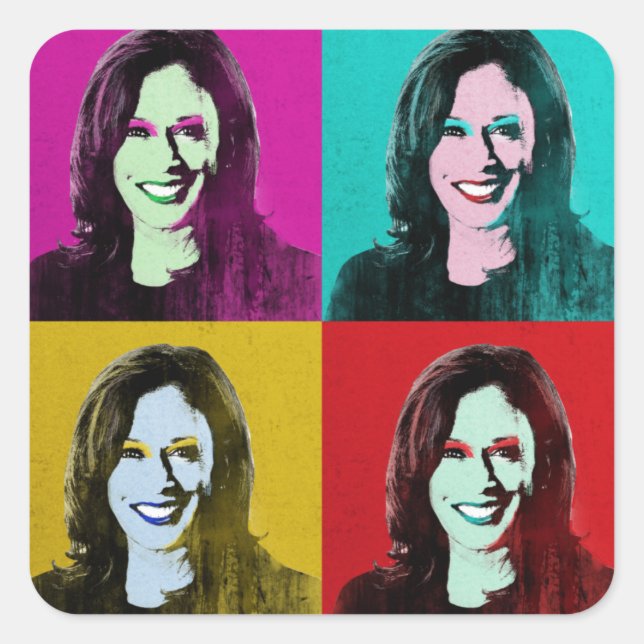 Kamala Harris Pop Art (rosa, Aquamarin, goldfarben Quadratischer Aufkleber (Vorderseite)