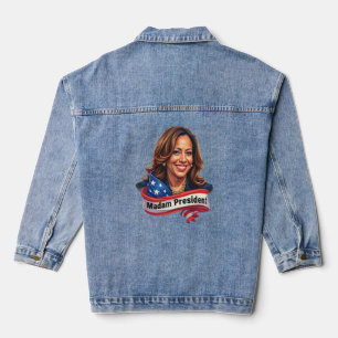 Kamala Harris Portrait Frau Präsidentin Männer Jeansjacke
