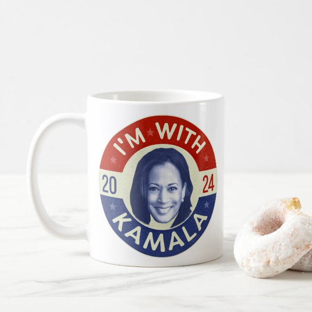 Kamala Harris Präsident 2024 Foto Retro Kaffeetasse (Mit Donut)