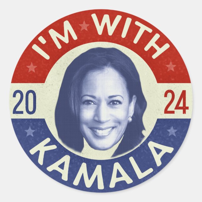 Kamala Harris Präsident 2024 Foto Retro Runder Aufkleber (Vorderseite)