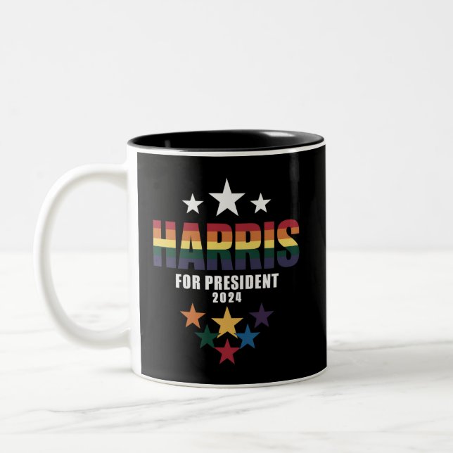 Kamala Harris Rainbow Gay Pride LGBT Election 2024 Zweifarbige Tasse (Links)