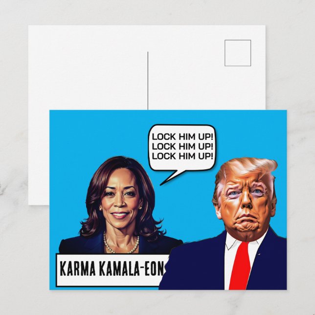 Kamala Harris sagt, sperre Trump auf Postkarte (Vorne/Hinten)