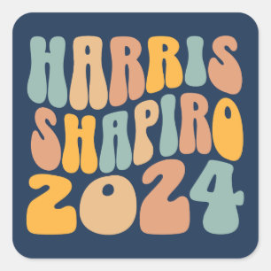 Kamala Harris Shapiro Wavy Text Retro Trendy Quadratischer Aufkleber