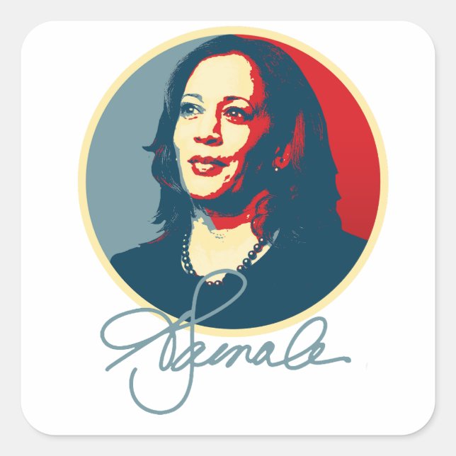Kamala Harris Signature Portrait Quadratischer Aufkleber (Vorderseite)