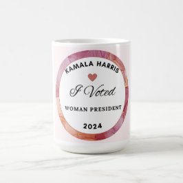 Kamala Harris Tasse. Weiße und hellrosa Farben. Kaffeetasse