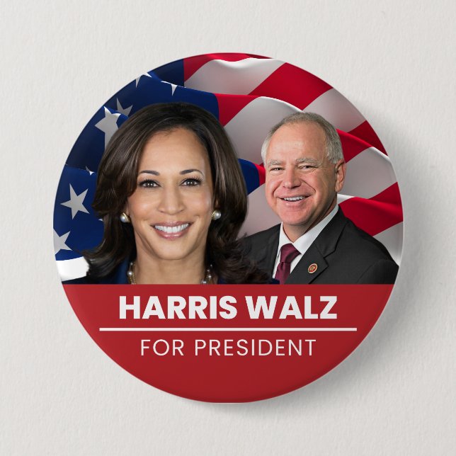 Kamala Harris Tim Walz für den Präsidenten 2024 Button (Vorderseite)