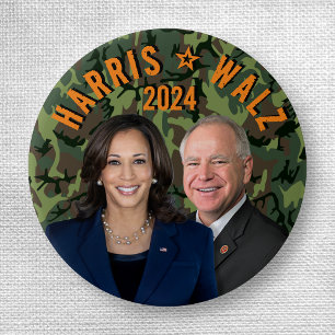 Kamala Harris Tim Walz Präsident Camouflage für Fo Button
