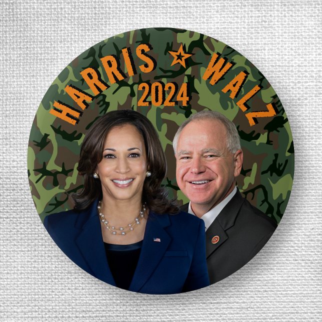 Kamala Harris Tim Walz Präsident Camouflage für Fo Button (Von Creator hochgeladen)