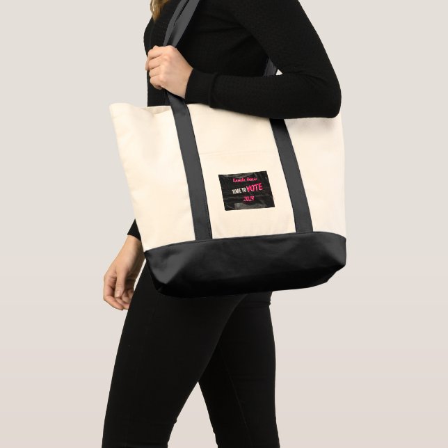 Kamala Harris Tote Bag. Schwarzes Logo Tragetasche (Vorderseite (Produkt))