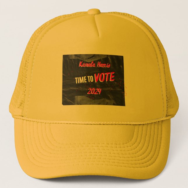 Kamala Harris Truckerkappe. Gelbe Farbe. Truckerkappe (Vorderseite)