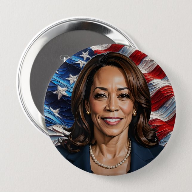 Kamala Harris und die amerikanische Flagge Button (Vorne & Hinten)