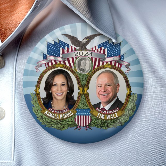 Kamala Harris und Tim Walz 2024 - Classic Jugate Button (Campaign Button)