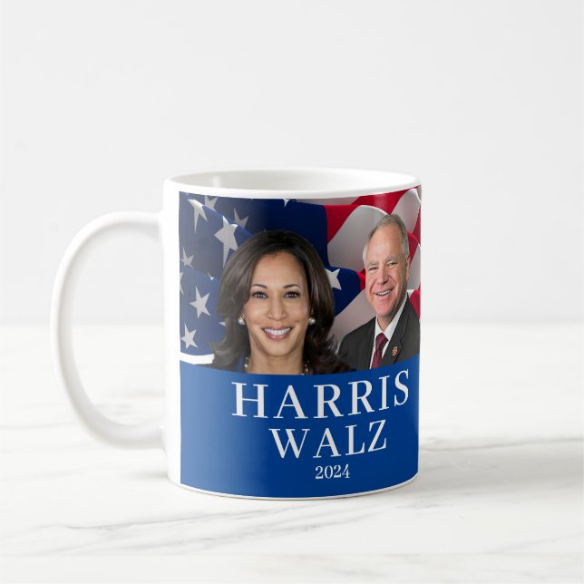 Kamala Harris und Tim Walz 2024 Kaffeetasse (Links)
