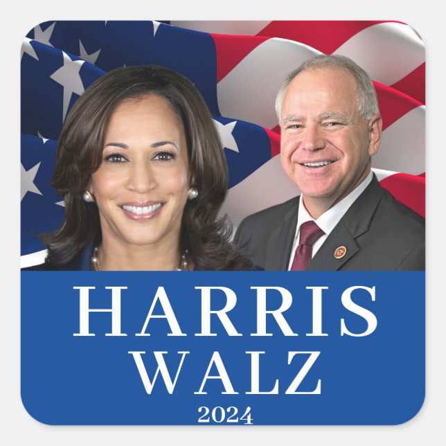Kamala Harris und Tim Walz 2024 Quadratischer Aufkleber (Vorderseite)