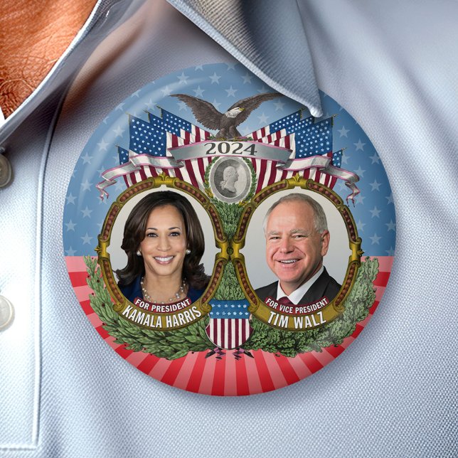 Kamala Harris und Tim Walz 2024 - Stars Jugate Button (Campaign Button)