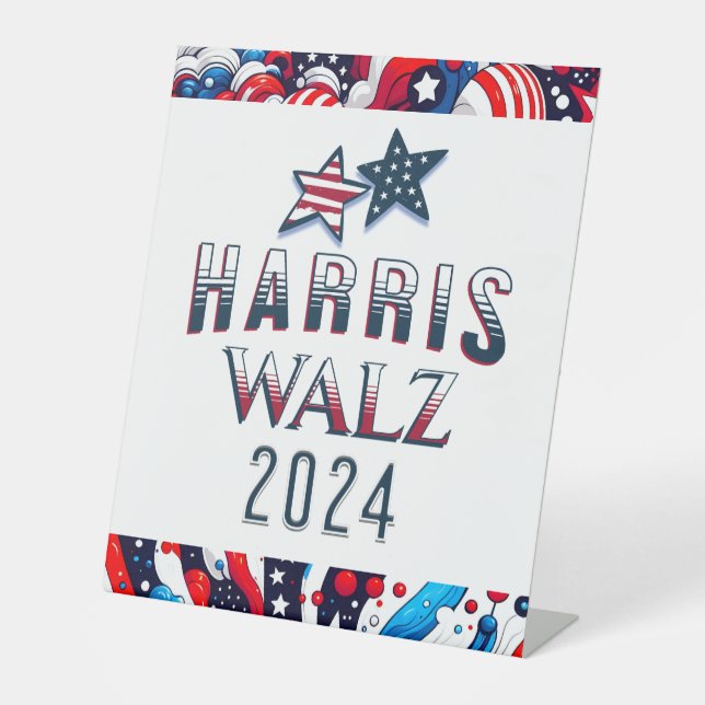 Kamala Harris und Tim Walz 2024 Wahl Sockelschild (Vorderseite)